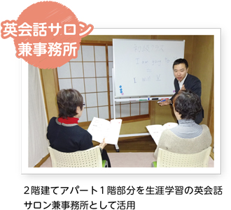 英会話サロン兼事務所／2階建てアパート1階部分を生涯学習の英会話サロン兼事務所として活用