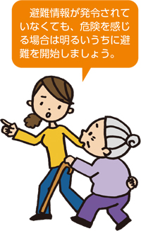 避難情報が発令されていなくても、危険を感じる場合は明るいうちに避難を開始しましょう。