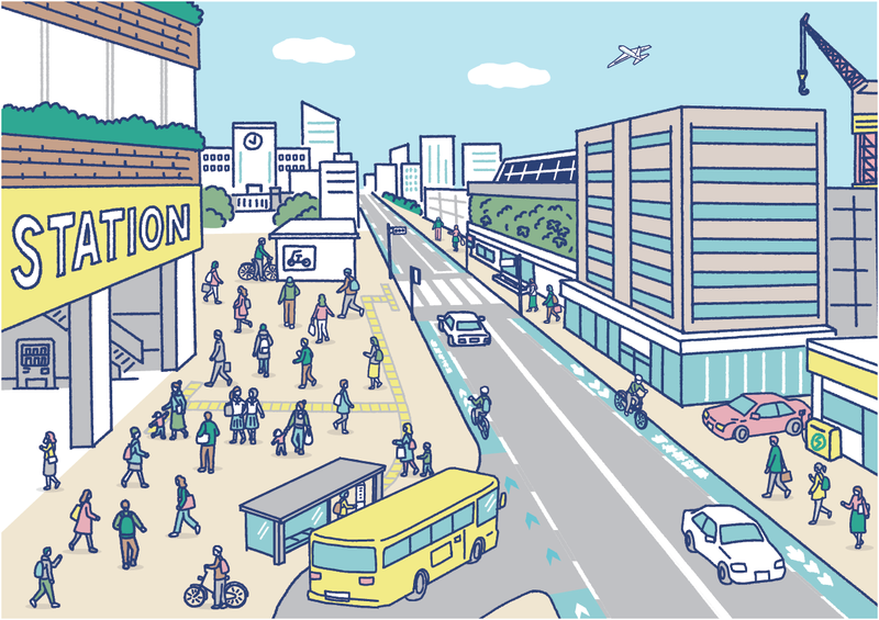 画像：機能的な都市づくりが進むまちのイラスト
