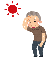 画像：太陽に照らされて汗をかいているイラスト