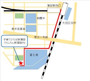 JR蒲田駅西口から子育てひろば新蒲田の地図