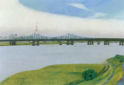 絵画：多摩川と大師橋